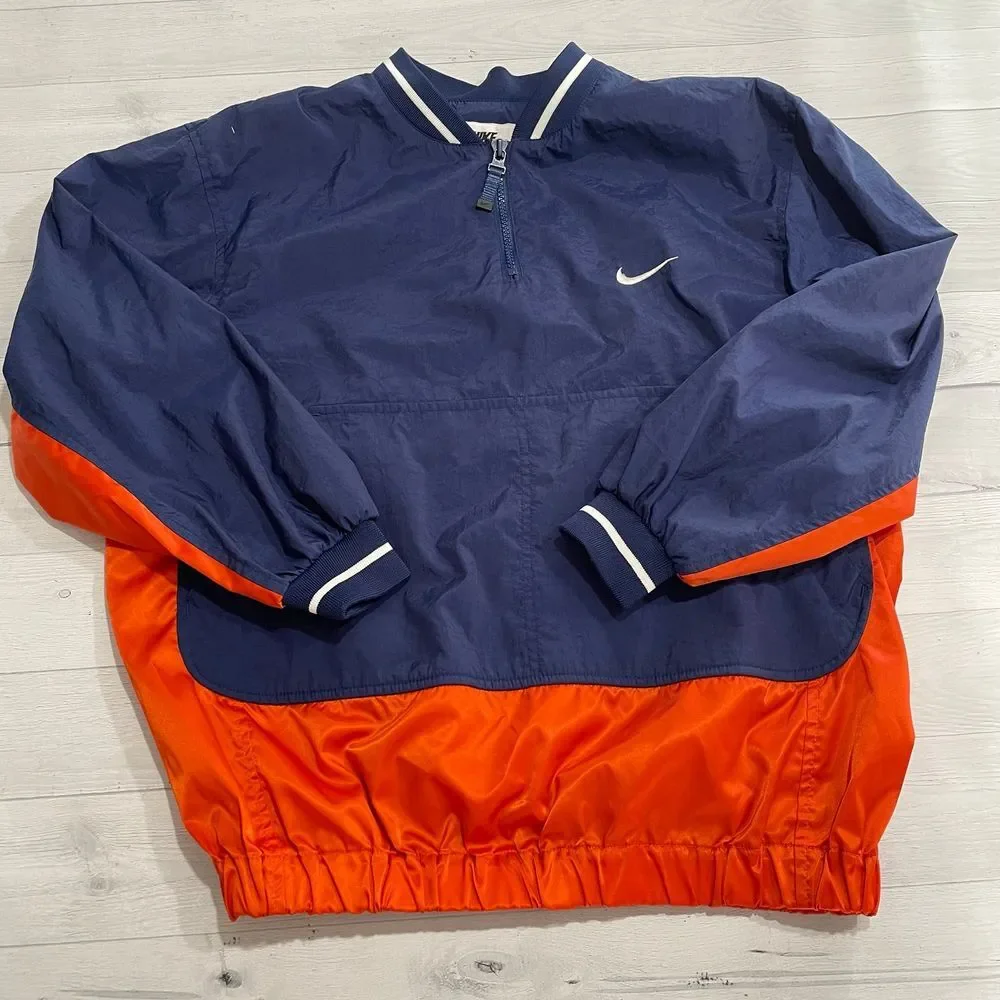 Vintage 90's Nike orange‎ navy Pullover Windbreaker Youth XL